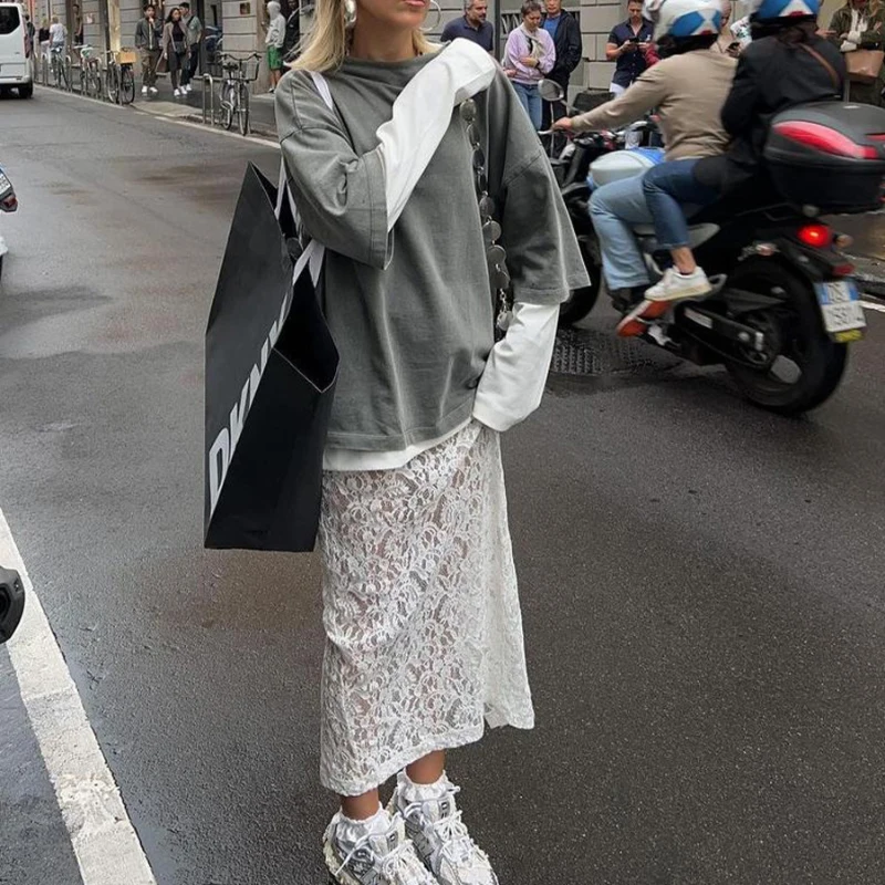 

Роскошная белая женская длинная юбка с вышивкой, элегантная прямая юбка с завышенной талией, летняя уличная мода 2026, длина до щиколотки