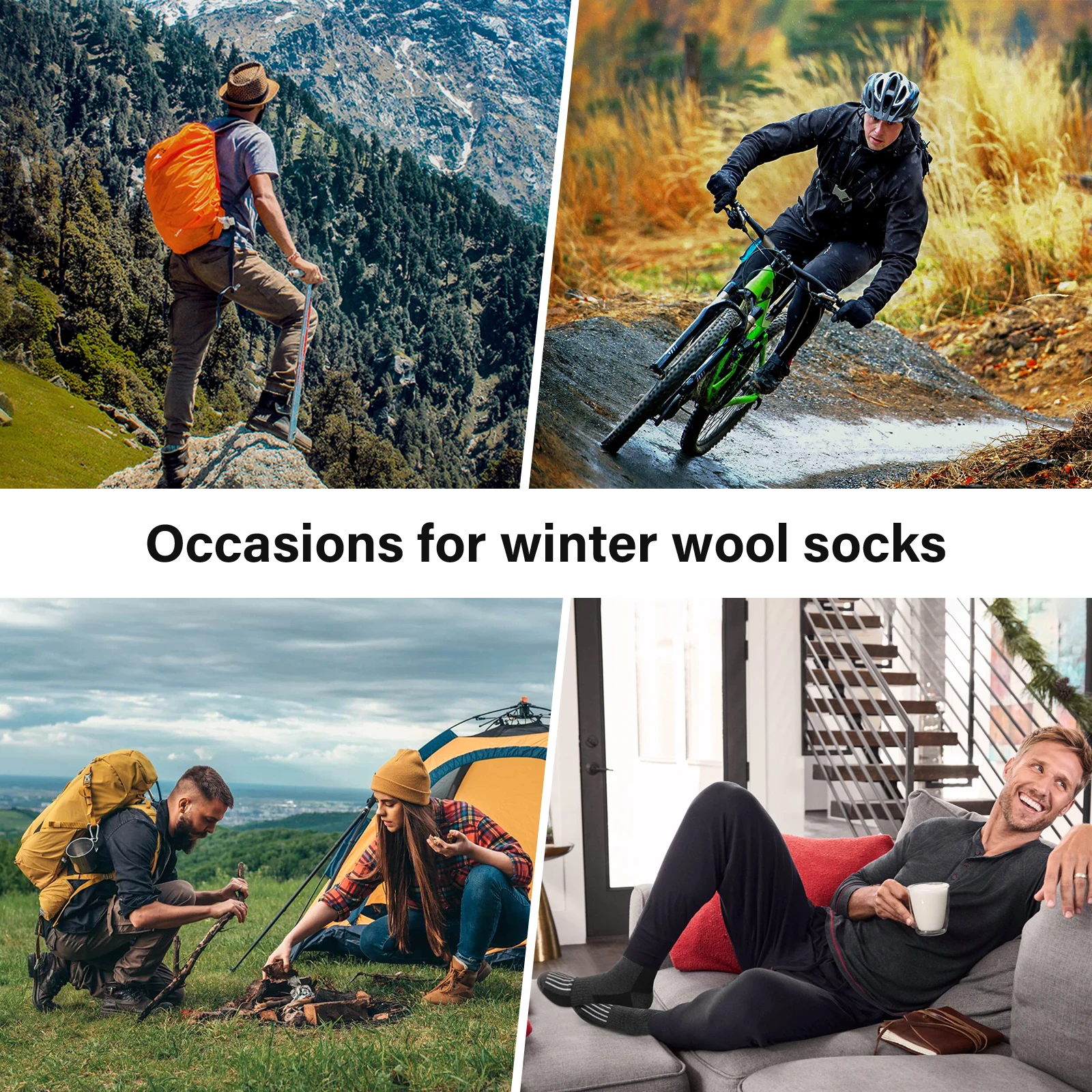 SIMIYA 5 Pairs Merino Wool Socks for Men Warm Thermal Winter Socks Non-Slip Hiking Socks Breathable Crew Socks for Cold Weather