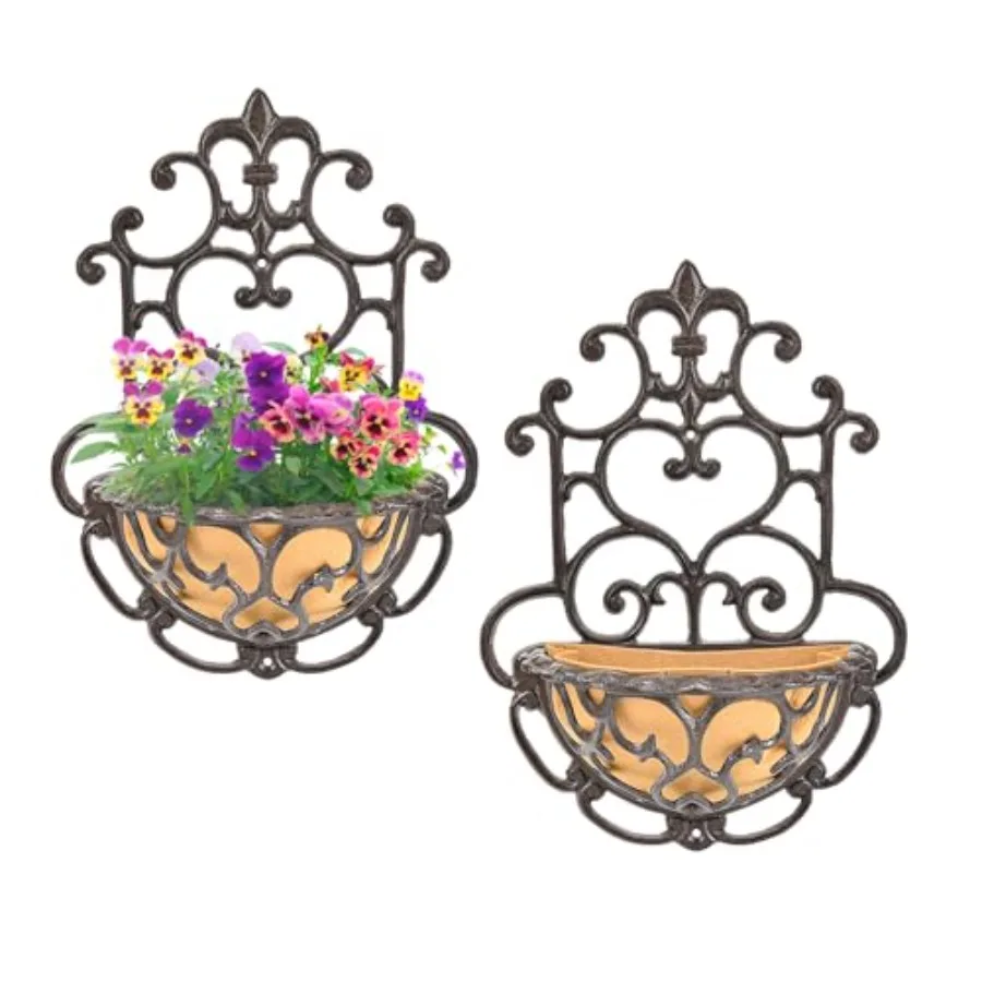 

Набор из 2 настенных кашпо с тканевым вкладышем в викторианском стиле, чугунные настенные кашпо для улицы, для перил и заборов