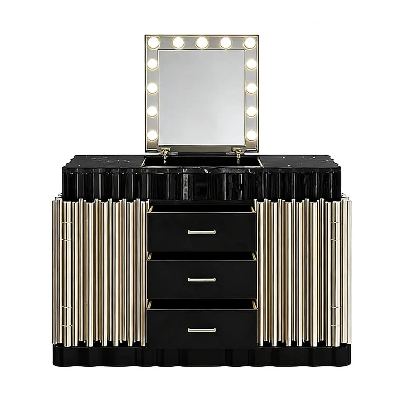 Italian light luxury dresser with mirror with lamp chest locker designer creative metal art dressing table