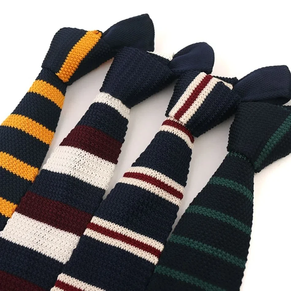 

Simple Thicken Striped Knitted Tie Adjustable Soft Knitting Shirt Necktie Warm Fur Men Cravat Boys