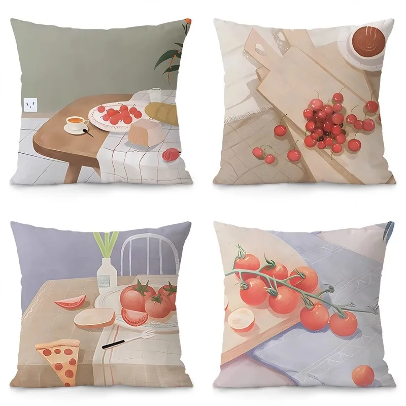 

Simple Illustration Afternoon Tea Pillowcase Dormitory Decoration Office Living Room Sofa Home Pillowcase