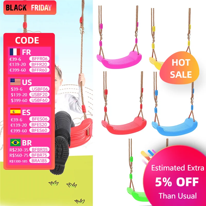 Hanging Seat Toys Height Adjustable Ropes Indoor Outdoor Toys Board Swing Chair Rainbow Curved Board Outdoor Garden Tree Swing