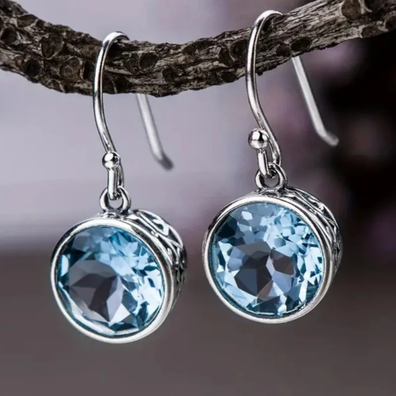 Elegante, temperamentvolle, quadratische blaue Zirkonia-Ohrhänger für Damen – Modischer Schmuck für Bankette, Hochzeiten und Jubiläen
