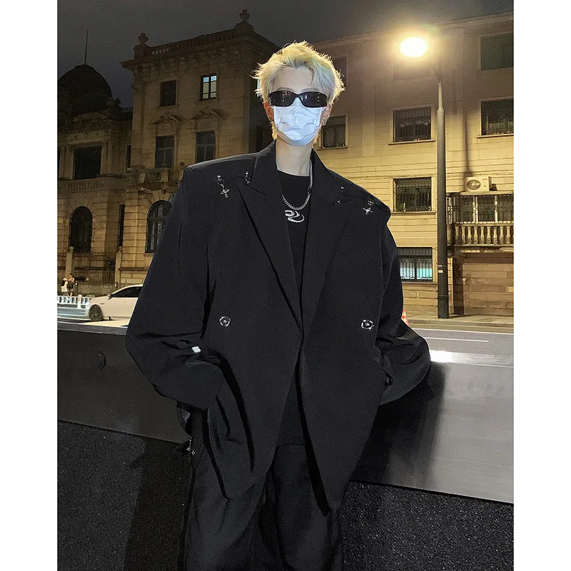 Y2K Temperament Airplane Buckle Pad Shoulder Suit mens jacket costume homme verde hombre men clothing coat men