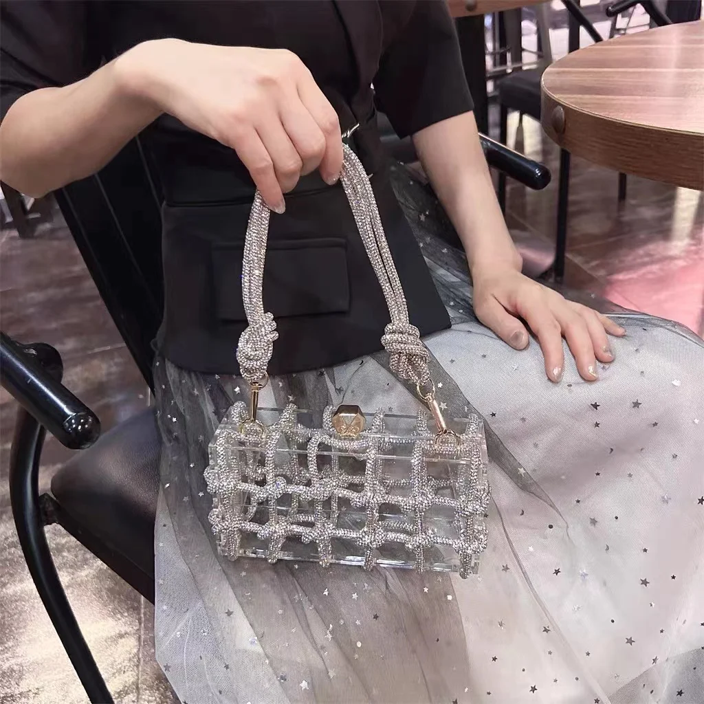 

Luxury Transparent Acrylic Square Bag Glitter Shiny Diamonds Evening Bag Wedding Party Clutch Purse Shoulder Crossbody Bag
