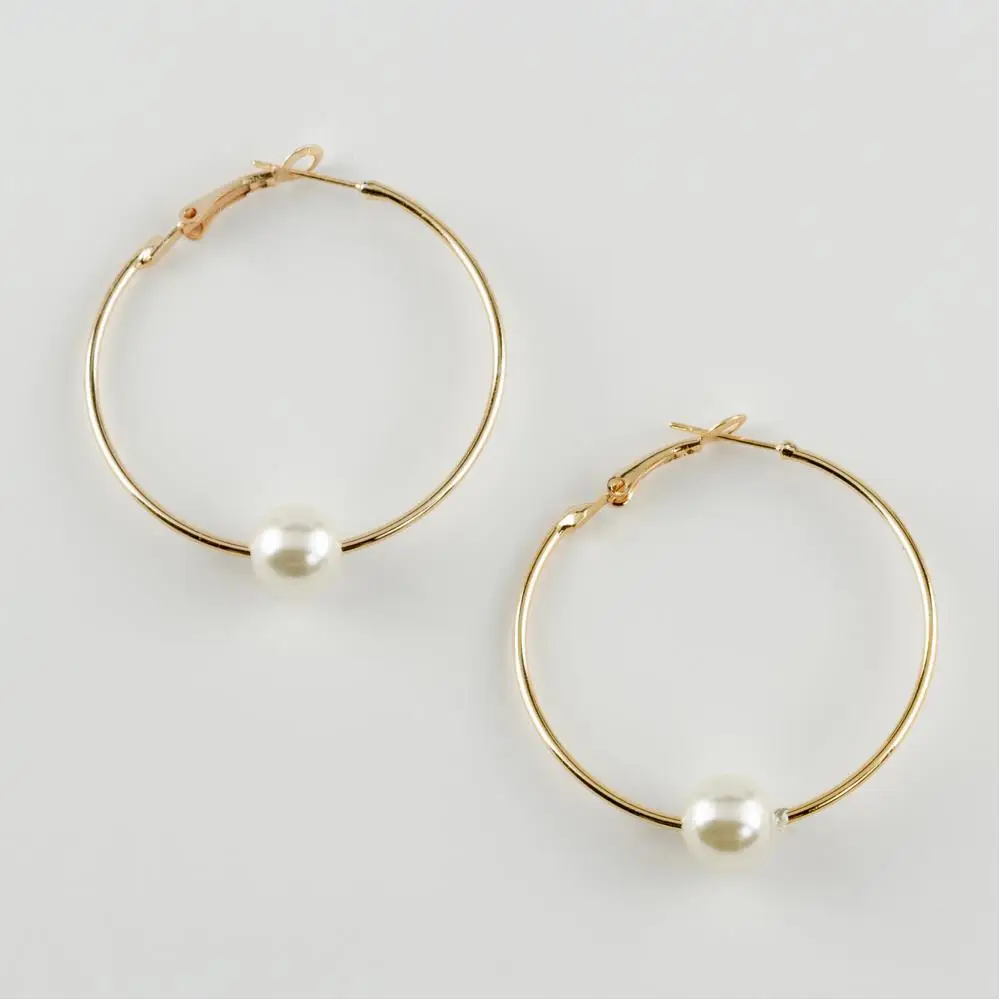 Pearl Metal Ring Earrings 4 cm