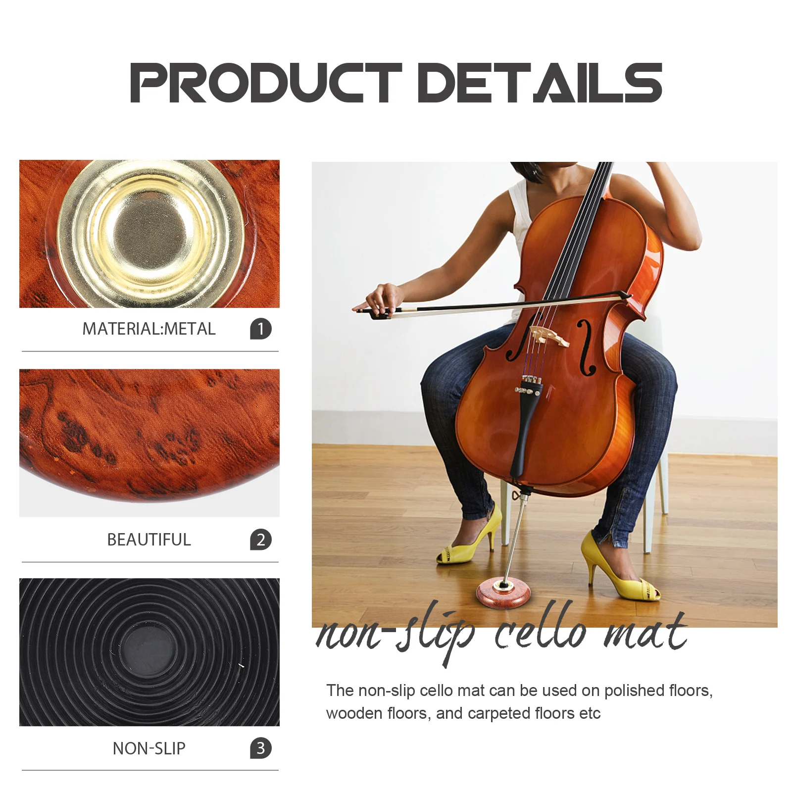 

Anti-Slip Mat Non-Slip Endpin Stopper Lightweight Compact Design End Pin Holder Cello Bottom Support Cello Accessories