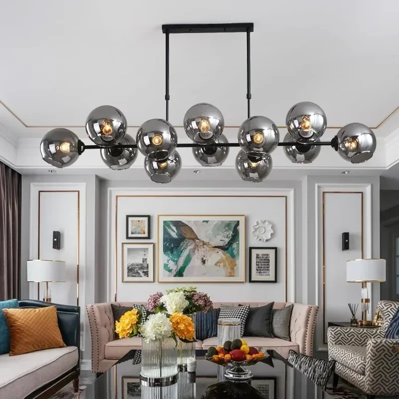 Grey Glass LED Pendant Lights for Living Room Chandeliers Island Bedroom Chandelier Home Decor Hanging Fixture Lustre