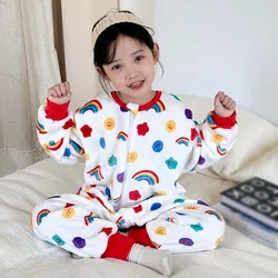 Children's Flannel Thickened Split Leg Sleeping Bag Baby Warm Pajamas One-piece Anti-kick Quilt Loungewear