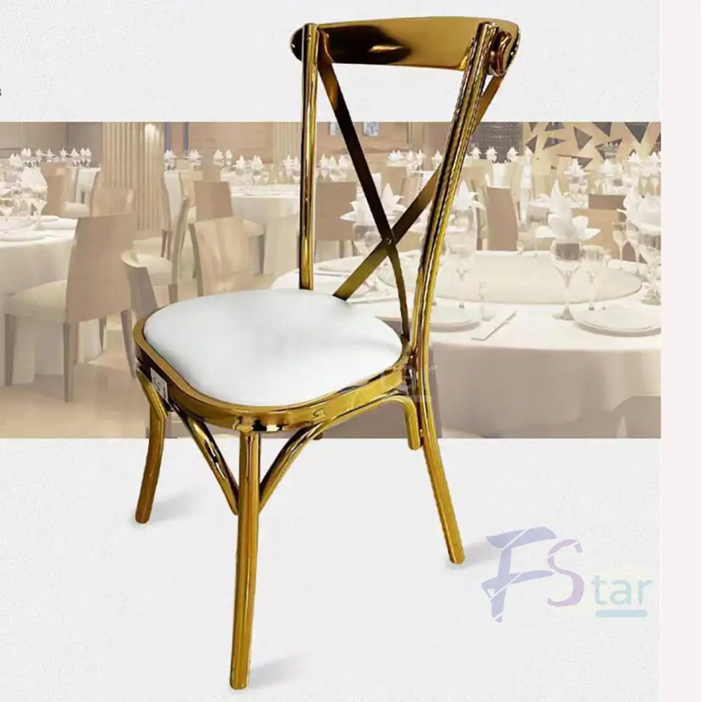 Factory Wholesale Stainless Steel Cross Back Chair Stackable Wedding Dining Chair