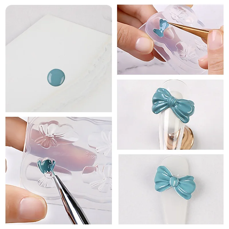 

1PC 3D Silicone Nail Carving Mold Candy bear bow Fox animals Mould Stamping Design Gel Stencils Art DIY Manicure Accessory Tools