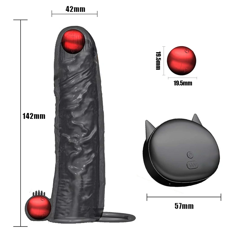 HESEKS Vibrating Penis Ring Condoms Enlargement Men Reusable Dick Condom Vibrator Penis Sleeve Sex Toys for Male Couple