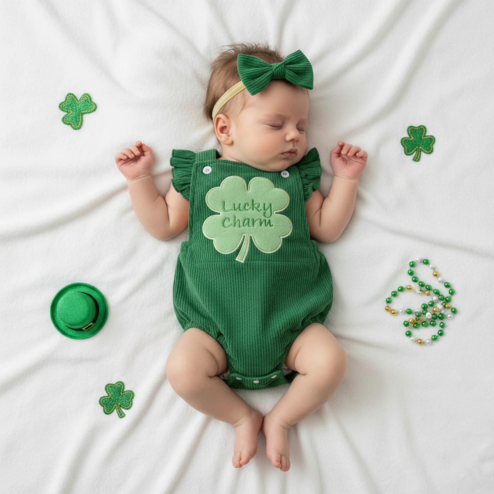 

Летний фестиваль Дня Святого Патрика, наряды для маленьких девочек, воротник без рукавов, комбинезон с вышивкой в виде клевера, повязка на голову