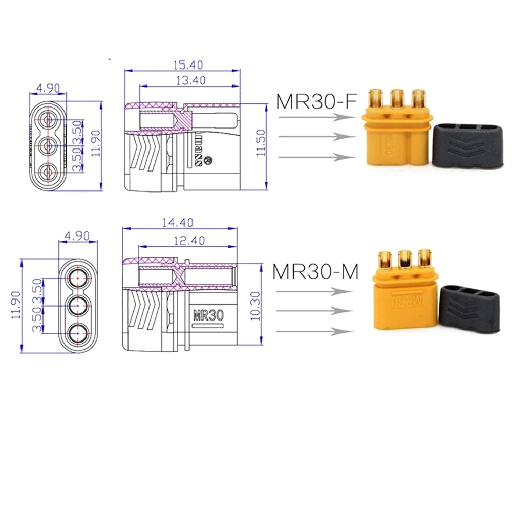 Amass MR30 actualización macho hembra conectores adaptadores para ESC accesorio Control remoto pieza de juguete batería Lipo