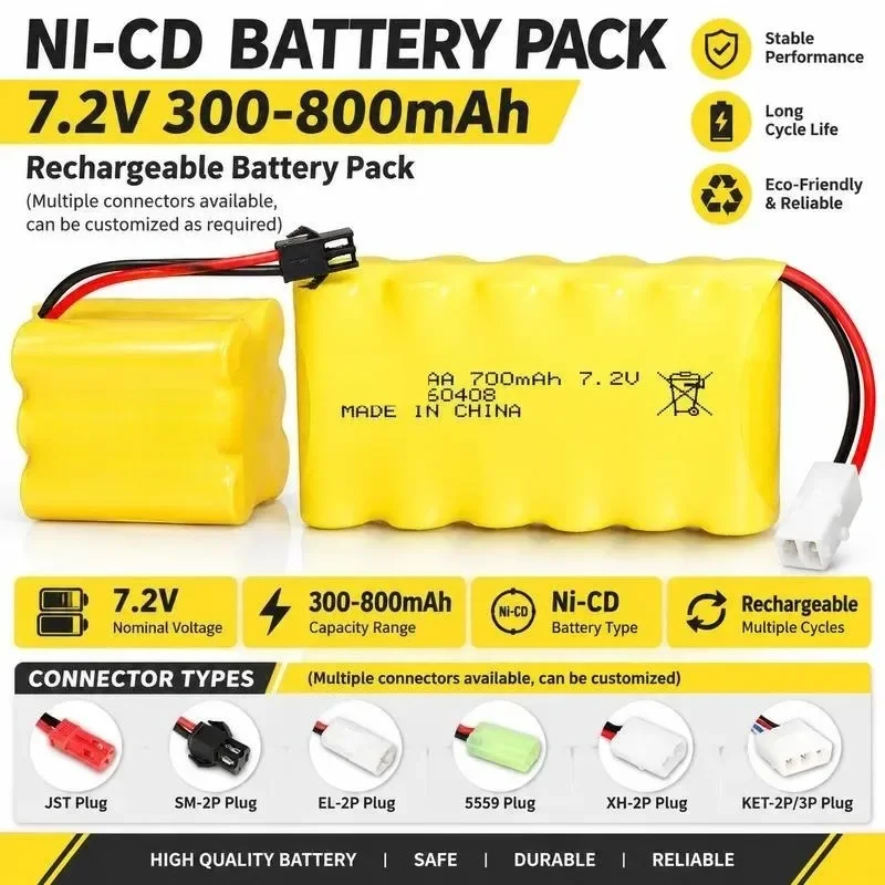[NEW]  Wholesale 7.2V NiCd Rechargeable Battery Pack 300-800mAh for Remote Control Car AA Size Spot Supply