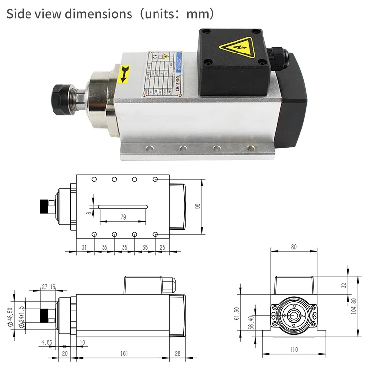 Cnc Mill Spindle Motor Er20 2.2KW Air Cooled CNC Router Machine Square Spindle Motor With 380V 220V 18000rpm