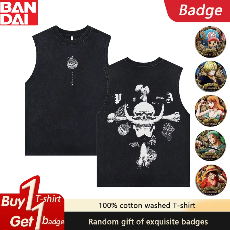 

Anime Gym Vest One Peice Luffy Print Summer New Men's Tank Tops Y2k Women's Washed Casual Sleeveless Shirts Streetwear Harajuku