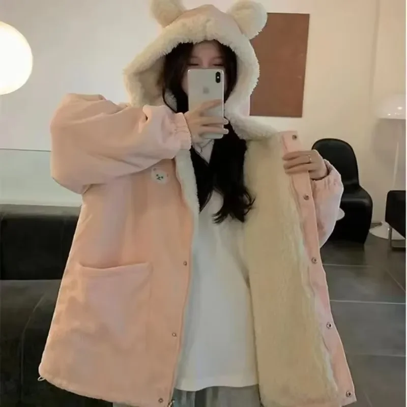 White Cotton Padded Jacket Winter Women Loose Fashion Korean Style harajuku Sweet Girl Femme Warm Lolita JK Parkas Coat Y2k Tops