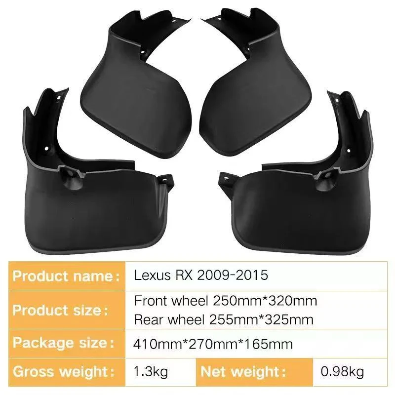 4pcs Car Front Rear Wheel Fender For Lexus RX 350 450h Accessories AL10 2009–2015 Auto Protect Mudflaps Mudguard Mud Flap Guards