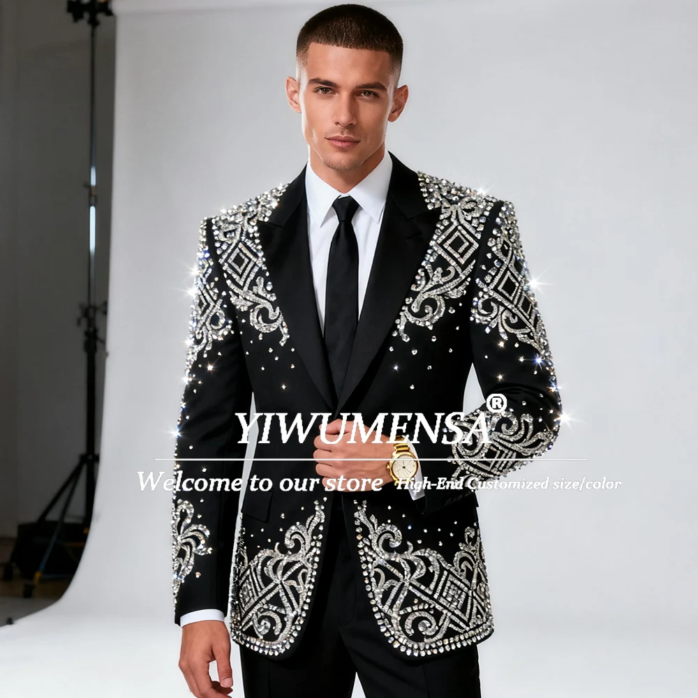 

Мужские свадебные костюмы с серебряными кристаллами и бисером, комплекты из 2 предметов, мужские пиджаки для сцены, индивидуальные смокинги для жениха, формальной вечеринки 2026