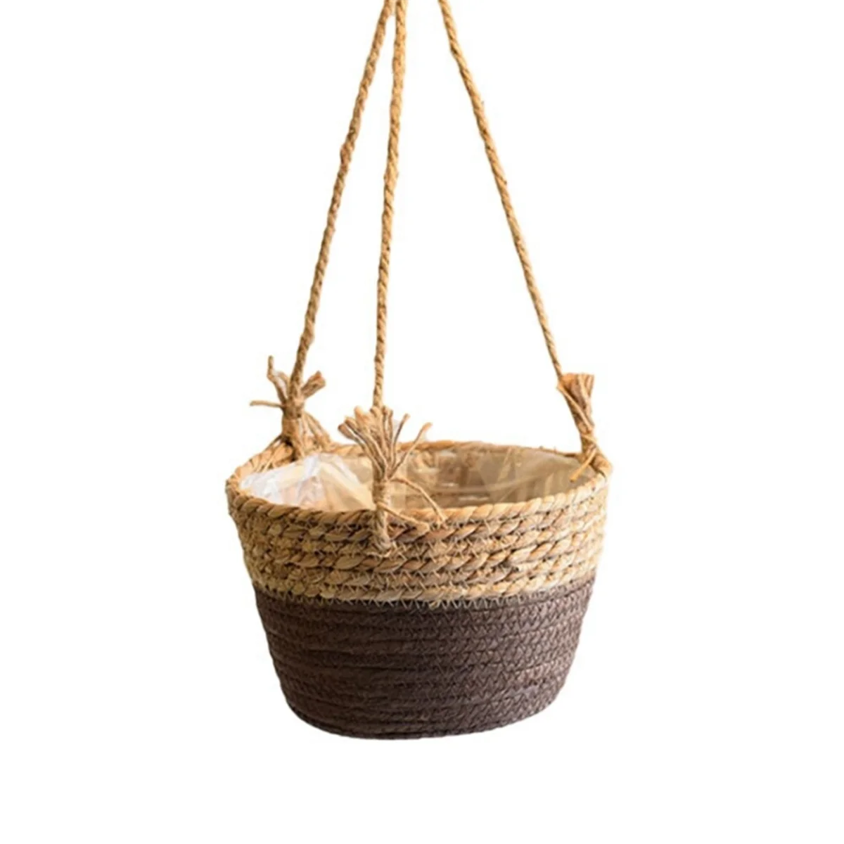 Garden Hanging Planter Macrame Plant Storage Basket Jute Rope Woven Indoor Outdoor Flower Pot Holder Coffee Color L