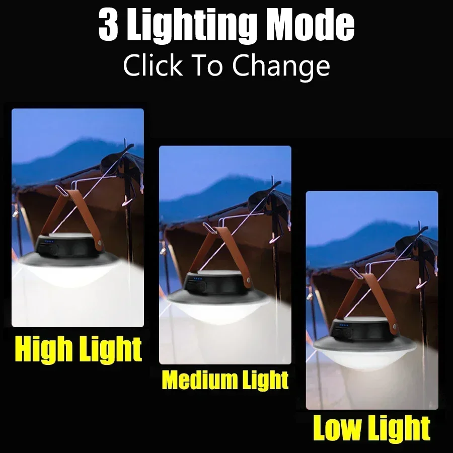 Oplaadbare LED-campinglamp op zonne-energie / USB 3-modi Wit licht Draagbare lantaarns Buitentent Hanglamp Noodwerklamp