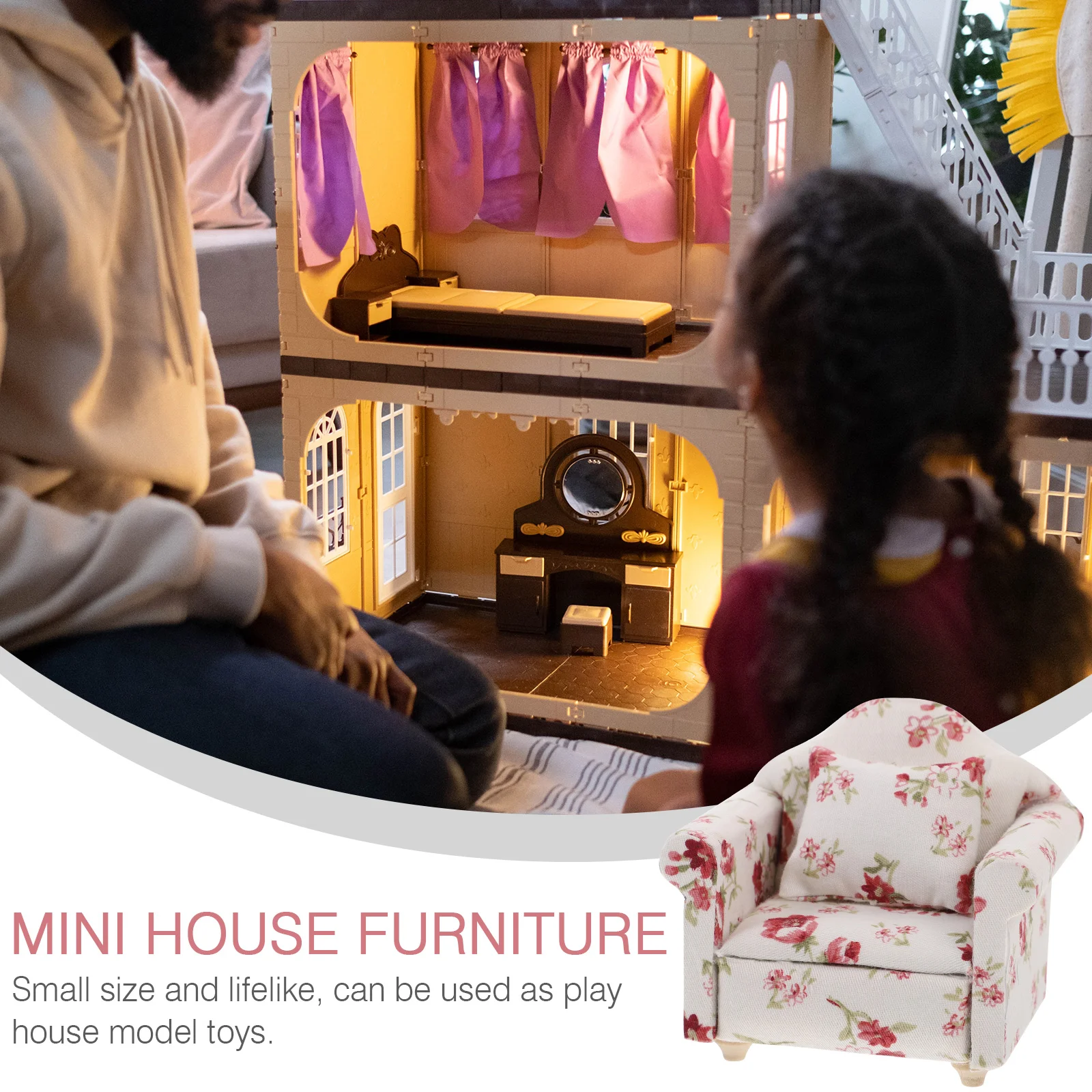 โซฟาโยนสําหรับตกแต่งโซฟา Mini House Supplies เฟอร์นิเจอร์ไม้ไผ่ไม้แต่ละ