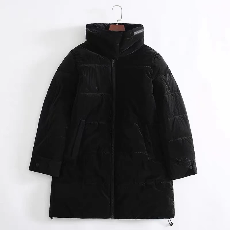 Women's Thiened Long Cotton Jaet Hooded Stand Collar Autumn Winter New Sle Casual Comfortable Zipper Closure Coat