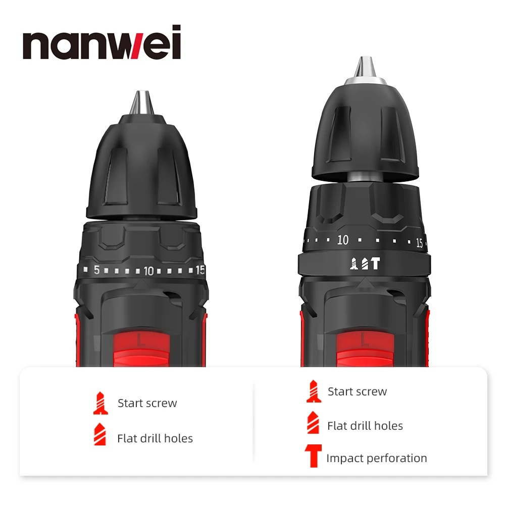 NANWEI 12v brushless impact drill multifunctional screwdriver with dual speed adjustment compact and easy to carry