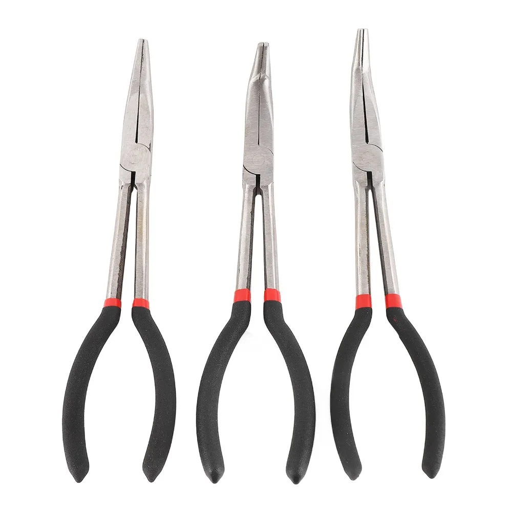 

3pcs Carbon steel Needle Nose Pliers Straight Long Needle Nose 45 Degree Angle Long Nose Pliers Insulated Comfort Grip Handles