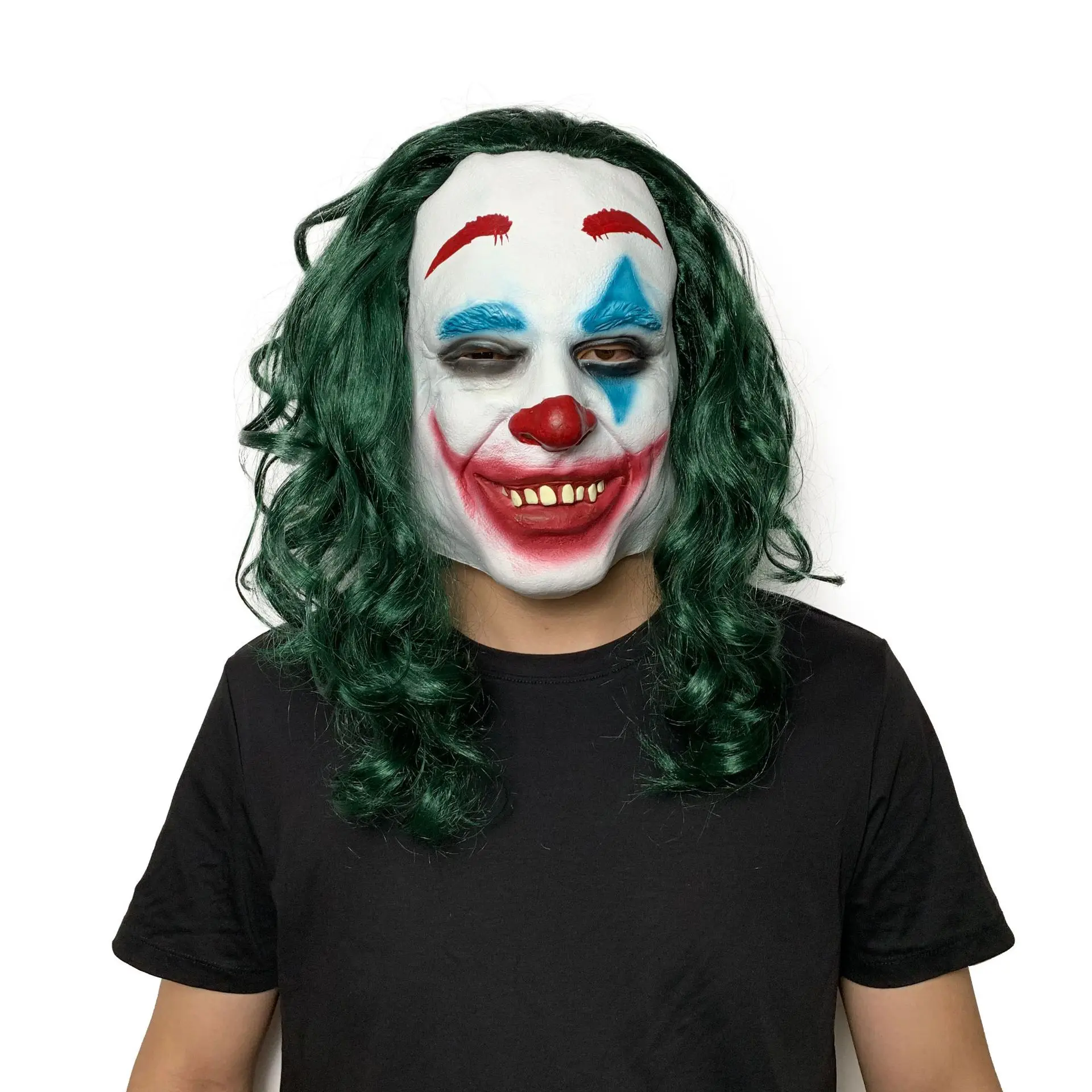 Funny Halloween Joker Mask with Green and Red Nose Latex Head Cover