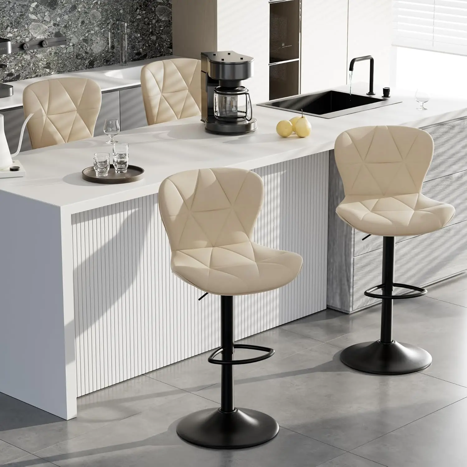 

Bar Stools Set of 4,Adjustable Swivel Barstools, Faux Leather Bar Chairs,Upholstered Counter Height with High Backrest for Kitch