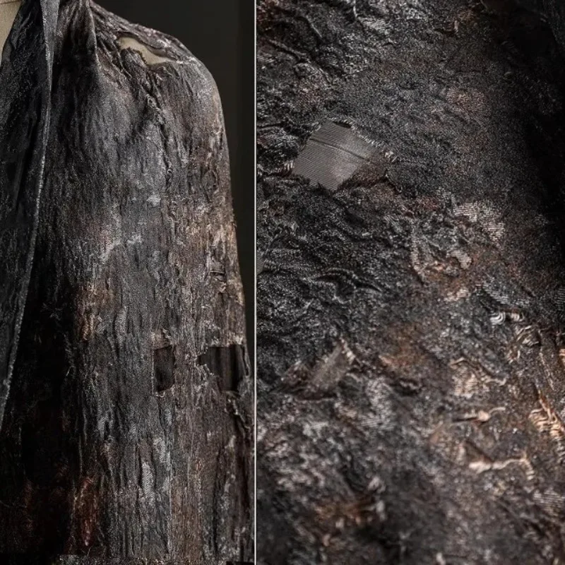 

Черно-коричневая жаккардовая ткань с тяжелой текстурой для винтажной креативной классической куртки с вырезами, ткань для дизайна одежды «сделай сам»