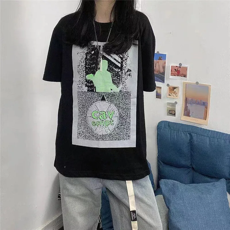 Best Quality C.E T Shirt Green Silver Reflective Abstract Printing Men Woman Casual Lovers O-Neck Loose CAVEMPT Top Tees