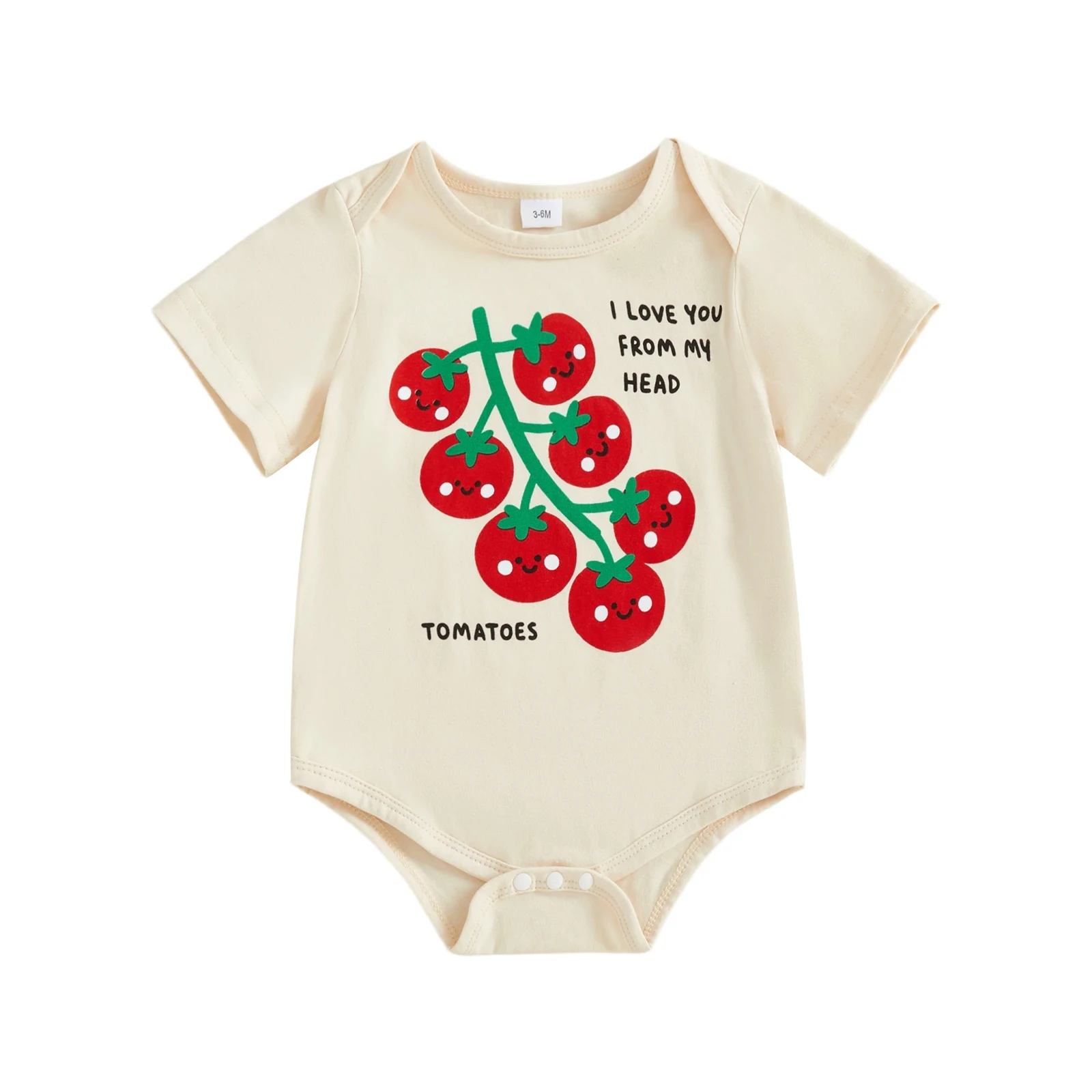 

Infant Baby Summer Romper Fashionable Tomatoes Letters Printed Short Sleeve Round Neck Jumpsuit