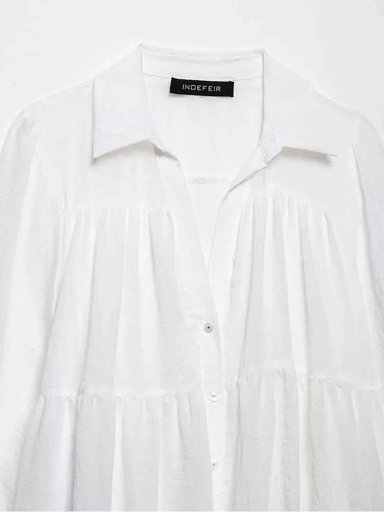 Robe à manches longues pour femmes, style européen, nouvelle mode polyvalente, simple, douce, couture superposée, chemise ample à revers