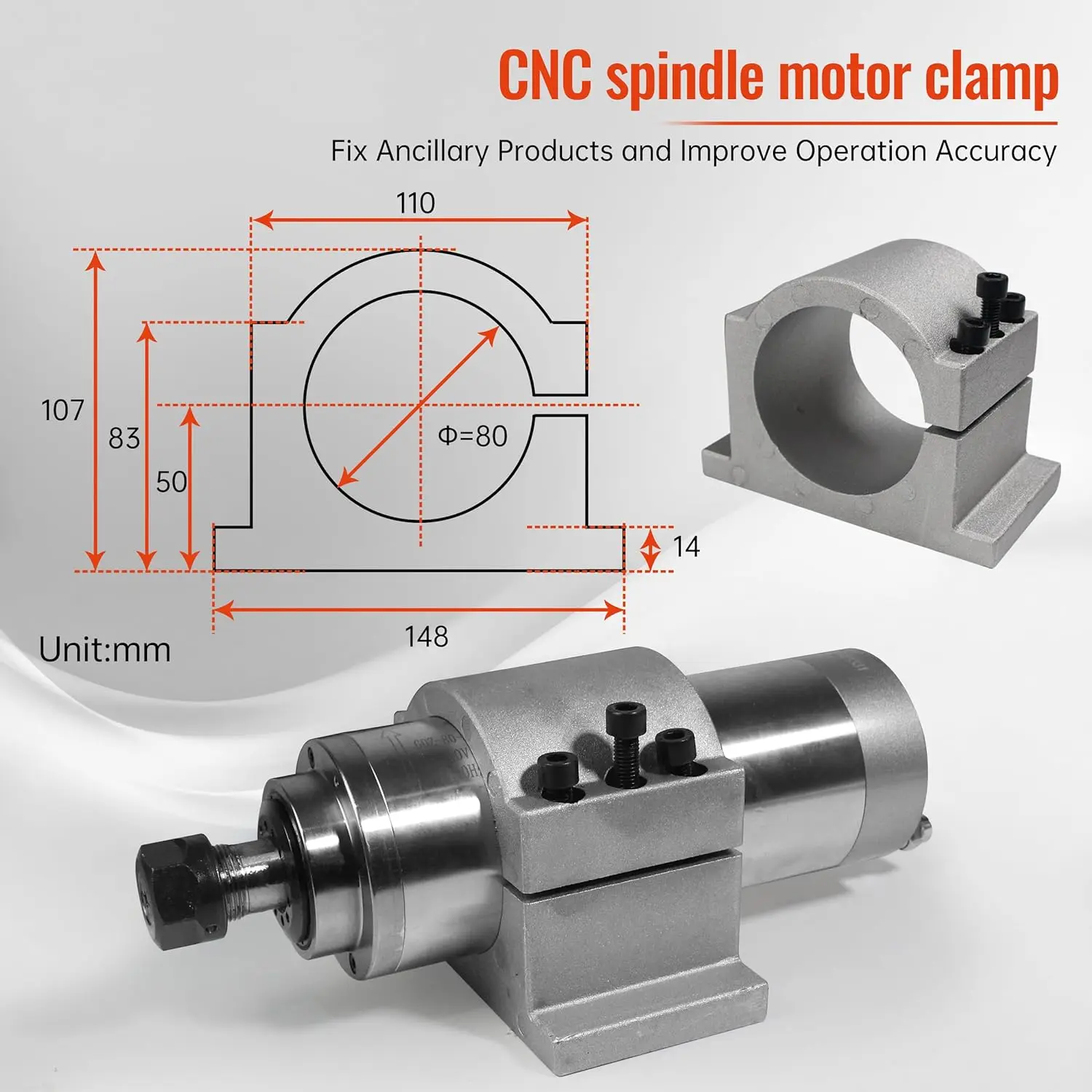 GDZ-80-2.2B 2.2KW ER20 CNC Water Cooled Spindle Motor Cooling 80x213mm For Router Engraving Milling Machine