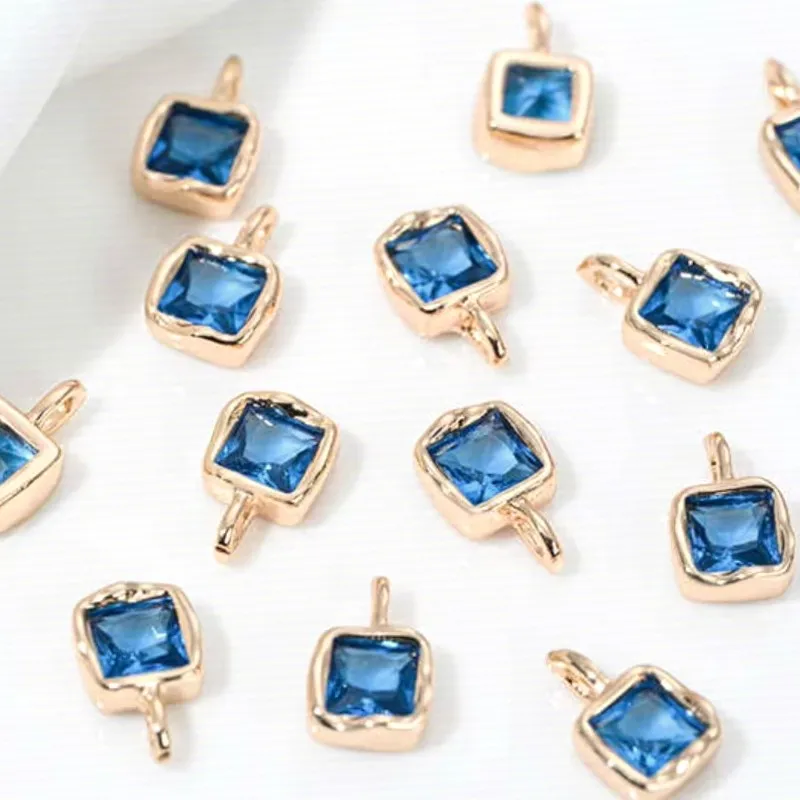 Brass 14K Gold Plated 5.8x9mm Lava Frame Multicolor Zircon Square Charms 1pcs DIY Bracelet Necklace Earring Findings