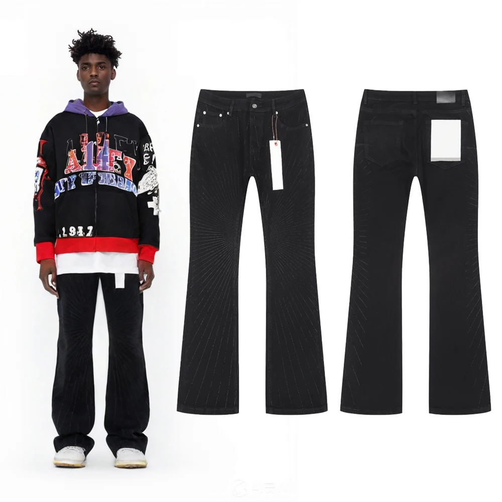 

Streetwear Flared Baggy Jeans with Rhinestones Y2k Clothing Vintage Hip Hop Street Style Cotton Casual Flare Rock Revivals Jeans