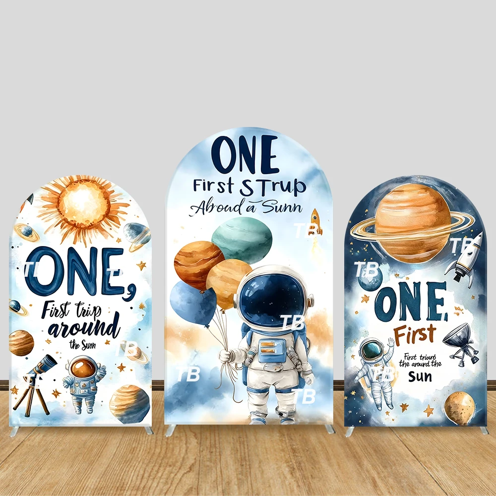 

Space Astronaut Arch Backdrop Cover "One First Trip Around The Sun" Theme Party Decor Photo Booth Kids 1st Birthday Supplies