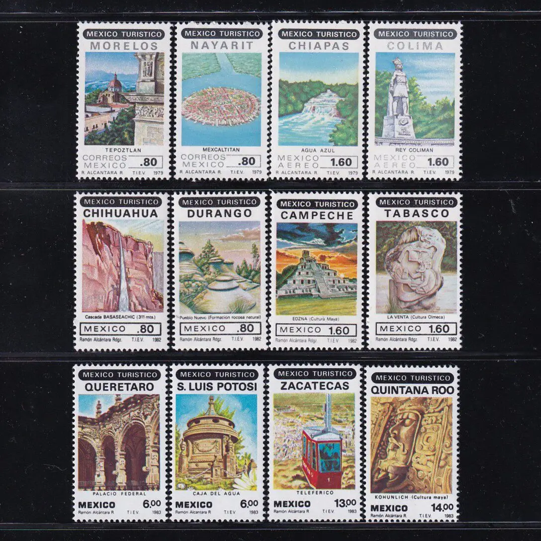 Patrimoine culturel du Mexique, tourisme, architecture baroque, cascades d'eau bleue, 12 nouvelles timbres-poste de collection, matériel pour scrapbooking