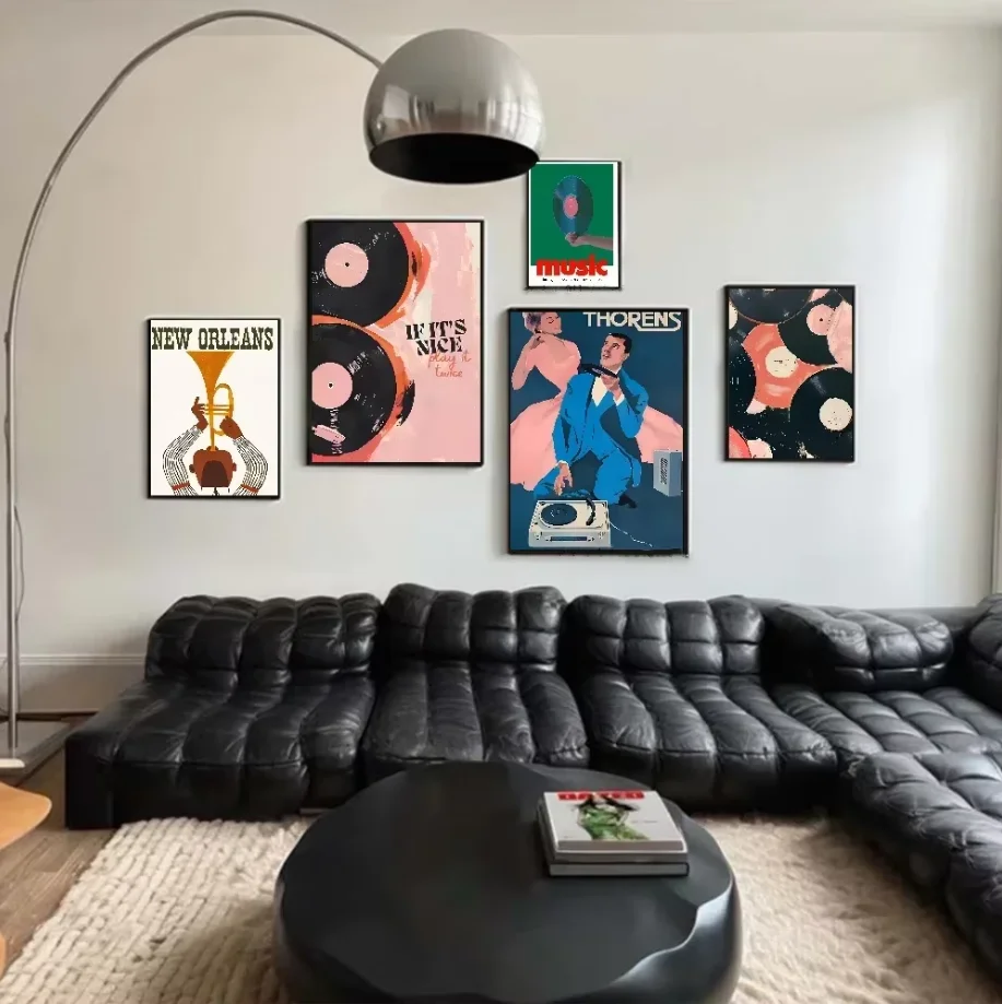 Abstract Jazz Festival Record Canvas Print Player Symbol Music Wall Art Poster for Modern Living Room Bar Restaurant Home Decor