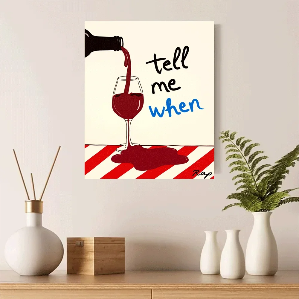 1pc frameless Canvas Painting 1PC-Unframed Canvas poster wall decoration  Wine Pouring Into Glass Spilling On Striped Floor Tell