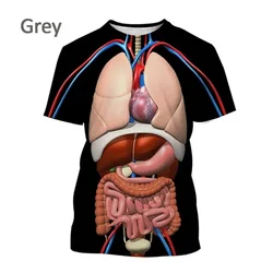 3D Printing Skeleton Internal Organs T-shirt Men Women Casual Round Neck Short-sleeved Tees Top Streetwear Mens Oversized Tshirt