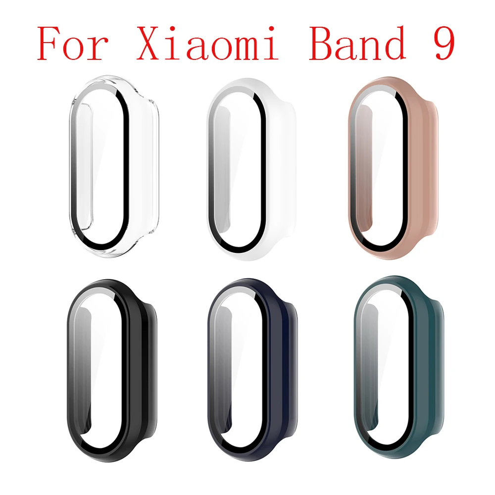 Чехол для защиты экрана Xiaomi Band 9, Ультратонкий Твердый поликарбонатный чехол из закаленного стекла с полным покрытием.