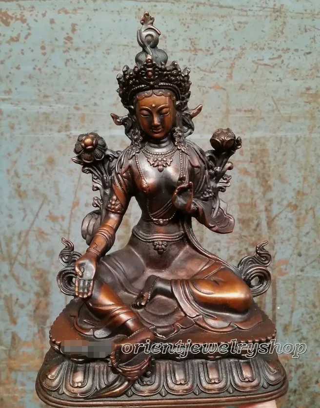 

Antiques green Tara Buddha Figure Bronze Sculpture from Tibet Budda Old Statue