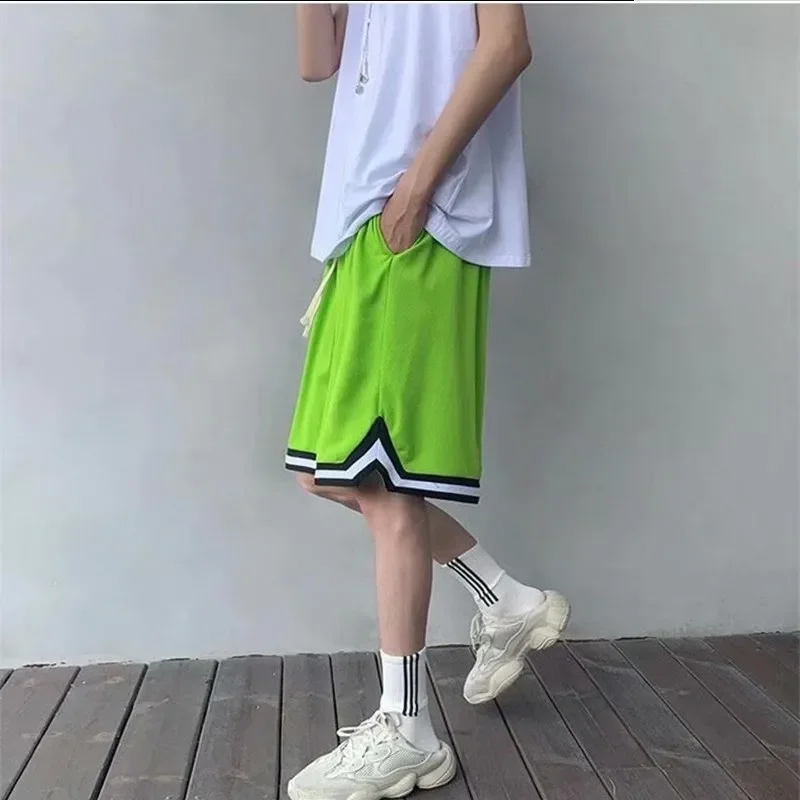 Men\'s Straight Black Shorts Summer Thin Stripe Outerwear Trend Loose Casual Basketball Sports Five-point White Short Pants