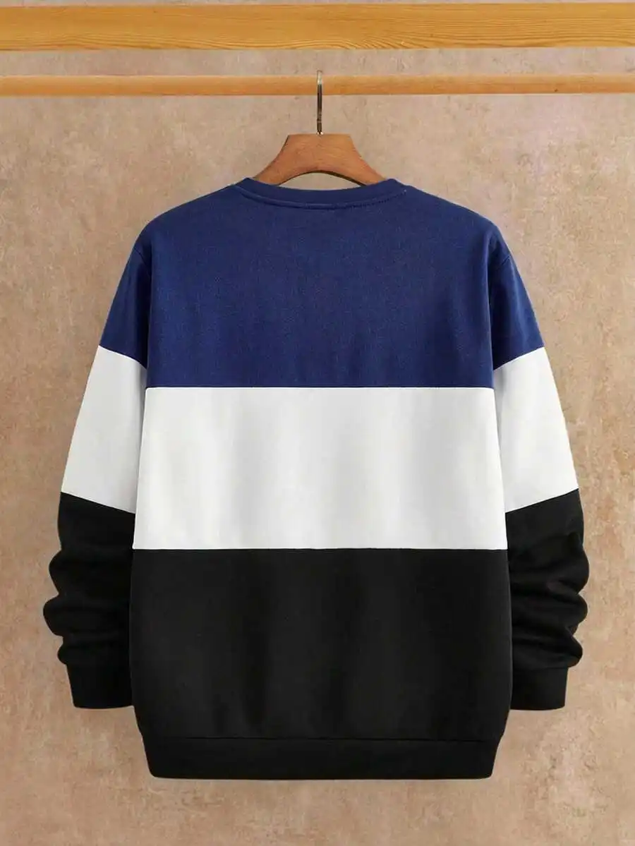 Men's Colorblock Crewneck Sweatshirt, Casual Long Sleeve Top for Fall Winter