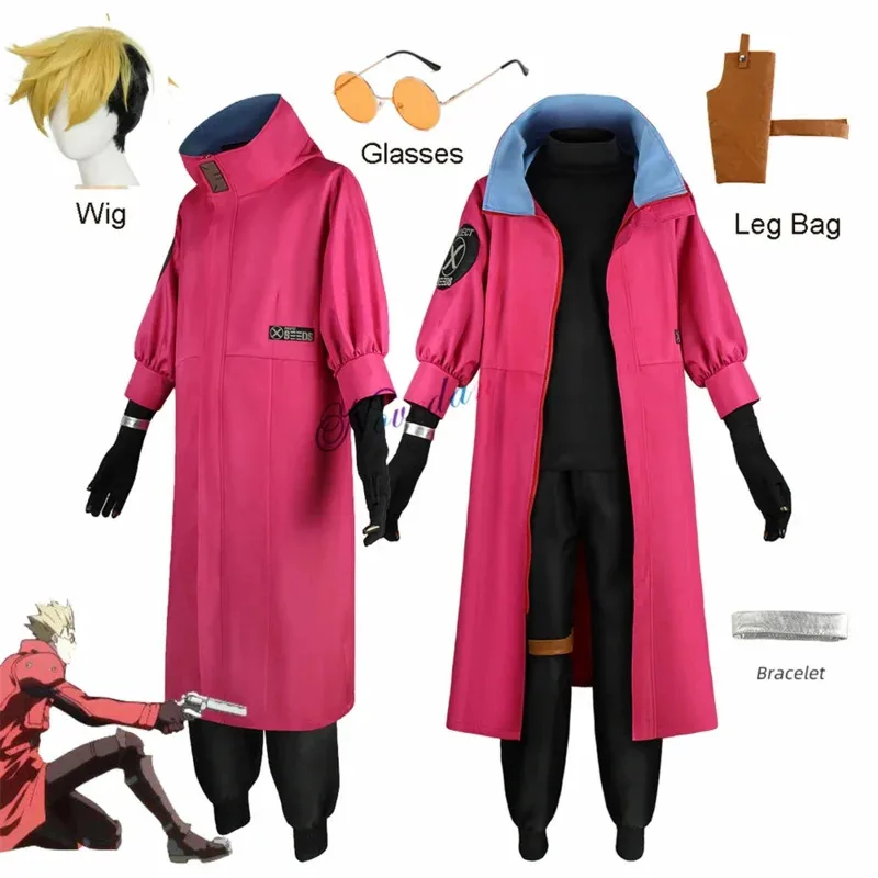 애니메이션 트라이건 바쉬 더 스탬피드 재킷 코트 유니폼 가발 코스프레 의상 안경 할로윈 의상 역할 놀이 남성 변장